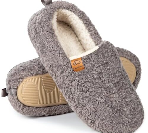 EverFoams – Pantoufles en mousse à mémoire de forme en peau de mouton alpin pour femme, gris, 37/38 EU