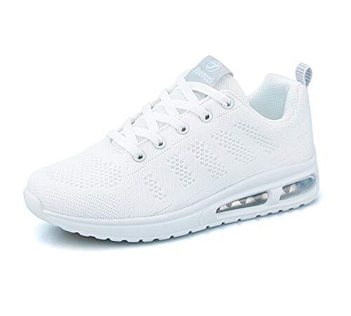 Femme Running Baskets Respirant Marche Running Chaussures Fitness Course Basses Athlétique Gym Mode Sneakers Blanc 39 EU