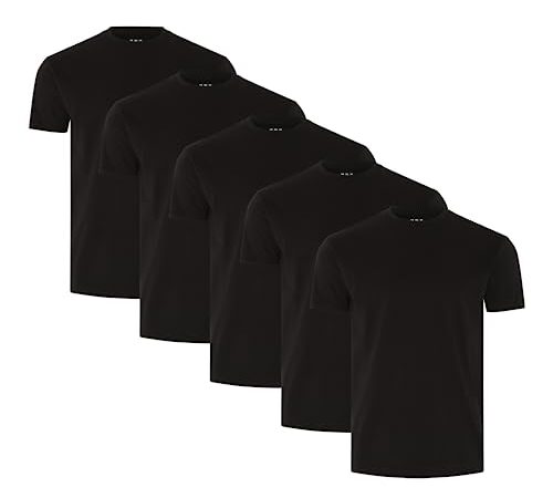 FM London 3/5 t-Shirts pour Hommes, Noir (Lot de 5), XL