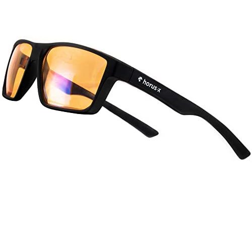 Horus X • Lunettes Gaming - Lunette de Repos Filtre Protection Ultime Anti-Lumière Bleue Ecrans (Jeux Vidéos Console Ordinateur PC) & UV - Accessoire Gamers Esport - Homme et Femme | One Amber