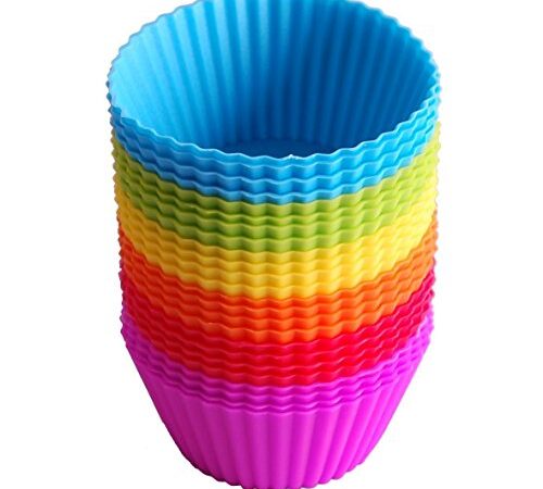 IdealHouse Lot de 24 moules à muffin en silicone réutilisables, couleur arc-en-ciel