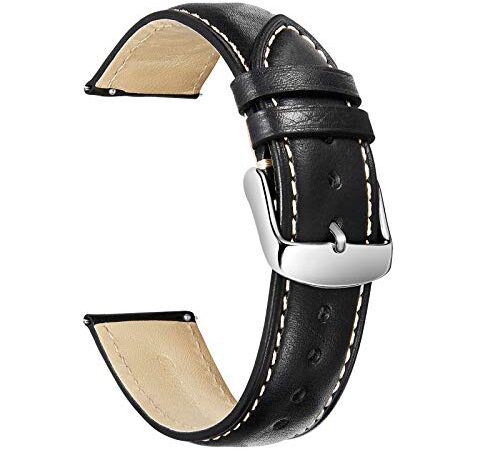 iStrap Bracelet Montre Cuir pour Homme Femme, Bracelet De Remplacement à DéGagement Rapide, Boucle Ardillon En Acier Inoxydable, 18 mm 19 mm 20 mm 21 mm 24 mm-Noir