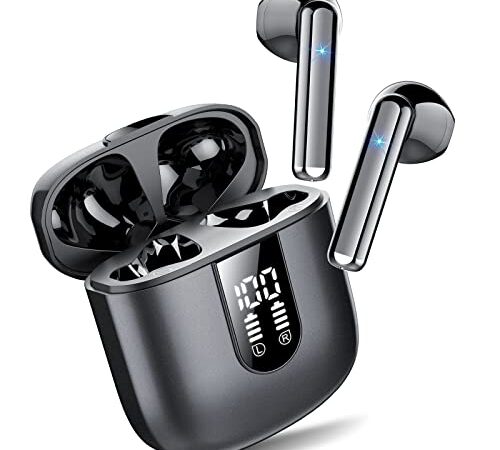 Jesebang 2023 Écouteur Bluetooth 5.3 HiFi Stéréo, Ecouteurs sans Fil avec ENC Mic, Oreillette Bluetooth Sport Casque Bluetooth 30H Écran LED, IP7 Étanche, Nébuleuse Noir