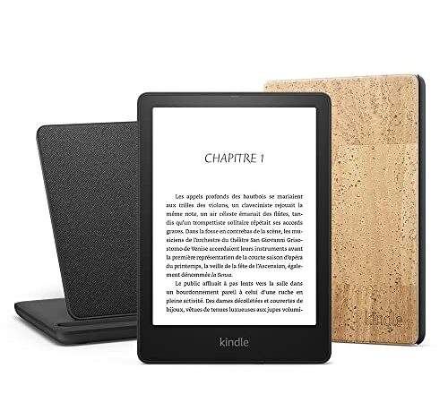 Kindle Paperwhite Signature Essentials Bundle - Kindle Paperwhite Signature Edition (32 Go, sans publicités), Étui en liège et Station de charge sans fil Made for Amazon