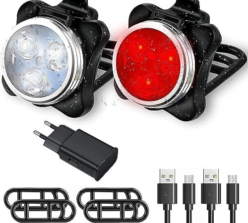 Lampe LED de Vélo,Ozvavzk Lumière Vélo Rechargeable Avant Arrière, 4 Modes de Luminosité éclairage USB Antichoc Impermeable VTT VTC Cycliste Poussette Camping