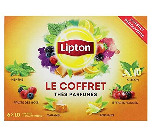 Lipton Coffret Thés Parfumés Assortiment de Thés Verts et Thés Noirs, 6 Variétés, Label Rainforest Alliance 60 Sachets