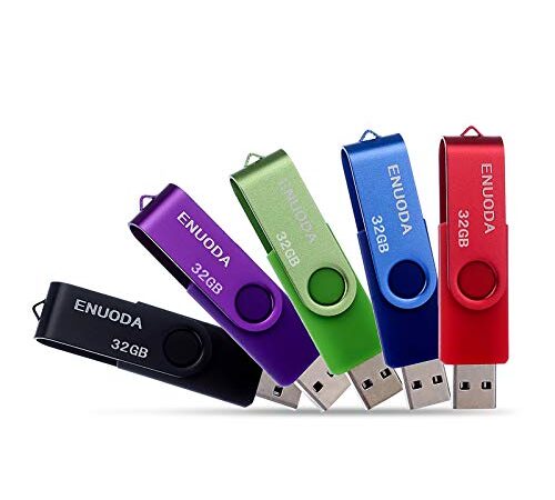 Lot de 5 Clé USB 32 Go ENUODA USB 2.0 Flash Drive Stockage Rotation Disque Mémoire Stick ,Mixte Couleur:Rouge Vert Noir Bleu Violet