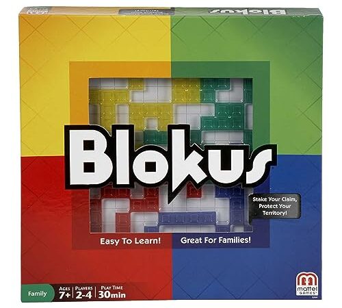 Mattel Games Blokus - Jeu de Société - Jeu de Stratégie - Plateau - Moins d'une Minute pour Apprendre les Règles - Cadeau pour Toute la Famille, BJV44