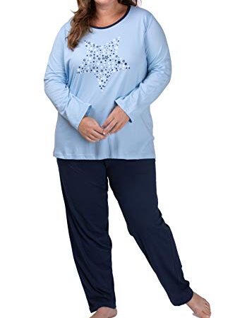 Moonline Plus - Pyjama pour Femme Grandes Tailles (Grandes Tailles XL - 4XL) avec Un Motif imprimé «Dreams Come True», Couleur:Bleu Clair, Größe Textil:52-54