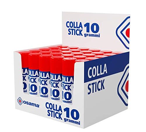 Osama - Colle Forte Stick Extra Adhésive, 30 Bâtons, 10 gr - Set Colles sans Solvants pour Papeterie Bureau et Fourniture Scolaire - Résistante et sans Grumeaux sur Papier et Carton, Sûre pour Enfants