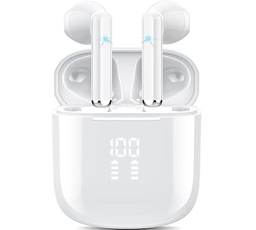 OYIB Ecouteurs Bluetooth sans Fil, Écouteurs Bluetooth 5.3 avec ENC Réduction de Bruit, Hi-FI Son Stéréo, Écouteur sans Fil IPX7 Oreillette Bluetooth, Casque Bluetooth Blanc