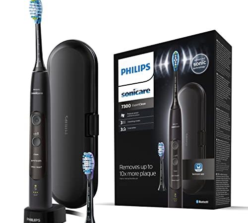 Philips Sonicare ExpertClean 7300 Brosse à dents électrique sonique connectée avec étui de voyage, Noir (modèle HX9601/02)