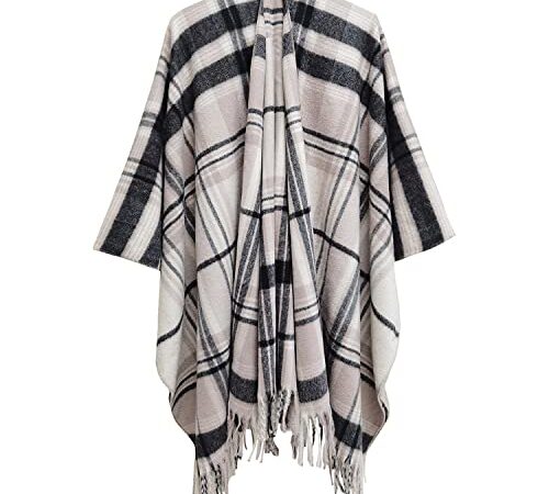 Rayson Poncho pour Femme Châle Elégant Ouvert Femme Chaud Épaissie Grand Taille Poncho Cape Tartan Style Poncho Cape avec Franges Poncho Manteau Cardigan Chaud Automne Hiver