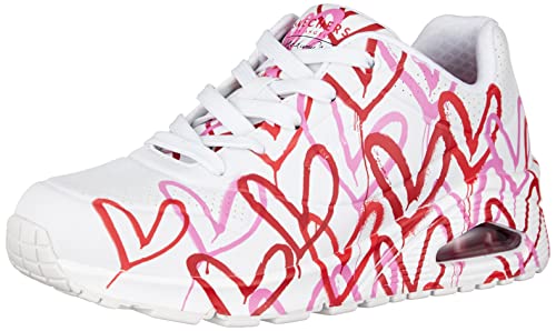 Skechers Femme Uno Spread The Love Basket, Blanc W Rouge et Rose imprimé cœur Durabuck M, 38 EU