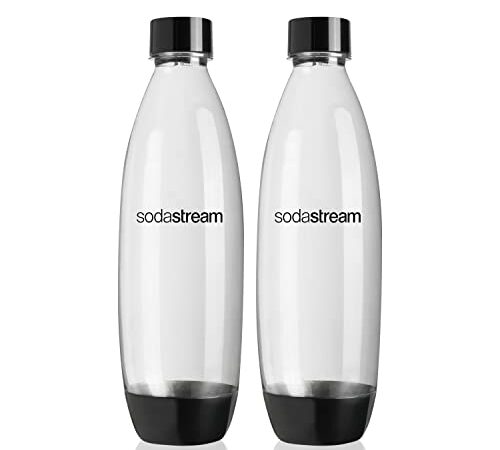 SodaStream Twinpack fusible gazéification bouteilles – réutilisable et rechargeable, compatible avec Play, Source, Power, Spirit & Fizzi (non compatible avec Genesis) - Noir - 2 x 1 litre