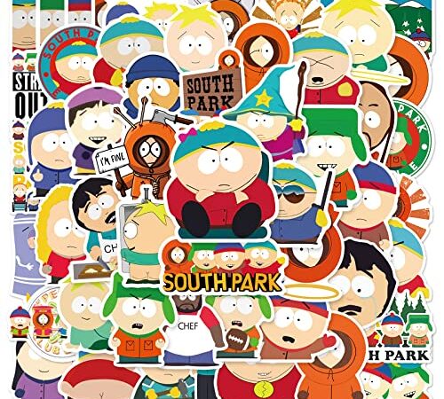 South Park Lot de 50 autocollants en vinyle imperméables pour ordinateur portable, skateboard, valise, casque, moto, voiture, vélo, téléphone portable, cadeau pour enfants et adultes