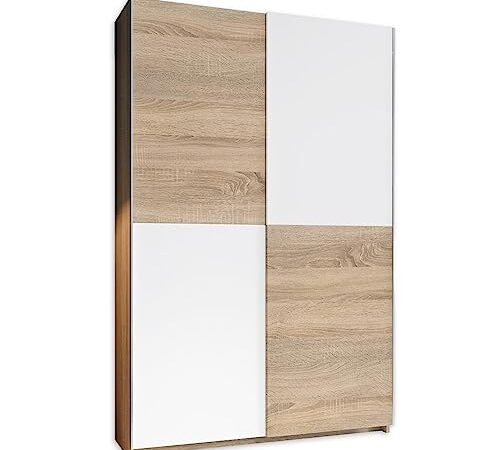 Stella Trading ALADIN Armoire à portes coulissantes chêne sonoma, blanc - Armoire de rangement moderne multifonctionnelle avec beaucoup d'espace - 125 x 195 x 38 cm