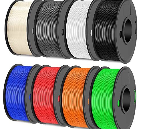SUNLU PLA+ Paquet de Filament d'imprimante 3D Multicolore, 1.75mm, Neatly Wound 2kg, 8 Packs Bobines de 0.25kg,8 Couleurs,Noir+Blanc+Gris+Transparent+Rouge+Bleu+Vert+Orange