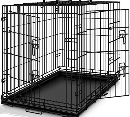 TRESKO Cage de Transport pour Chien Pliable | 2 Portes | Transportable | Caisse de Transport en métal (L - 91 x 58 x 64 cm)