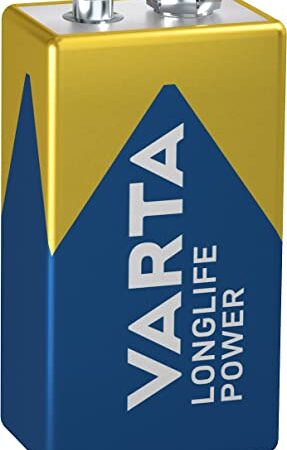 VARTA Longlife Power 9V Block 6LR61 Alkaline E-Block Battery (1-pack) - Made in Germany - ideal for fire alarms, smoke detectors, tuners