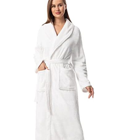 vislivin Peignoir de Bain Femme Velours Peignoir Long Polaire Peignoir Hiver Robe Blanc S