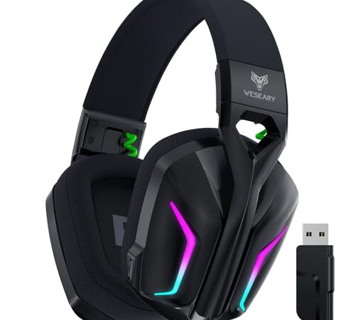 WESEARY WG1 Casque Gaming, 2,4 GHz Casque Bluetooth sans Fil avec Micro pour PS5, PS4, PC, Switch, Mac, Mobile, Casque PS5 Pliable avec 7.1 Son Stéréo et Éclairage RGB, Réduction de Bruit pour Gamer